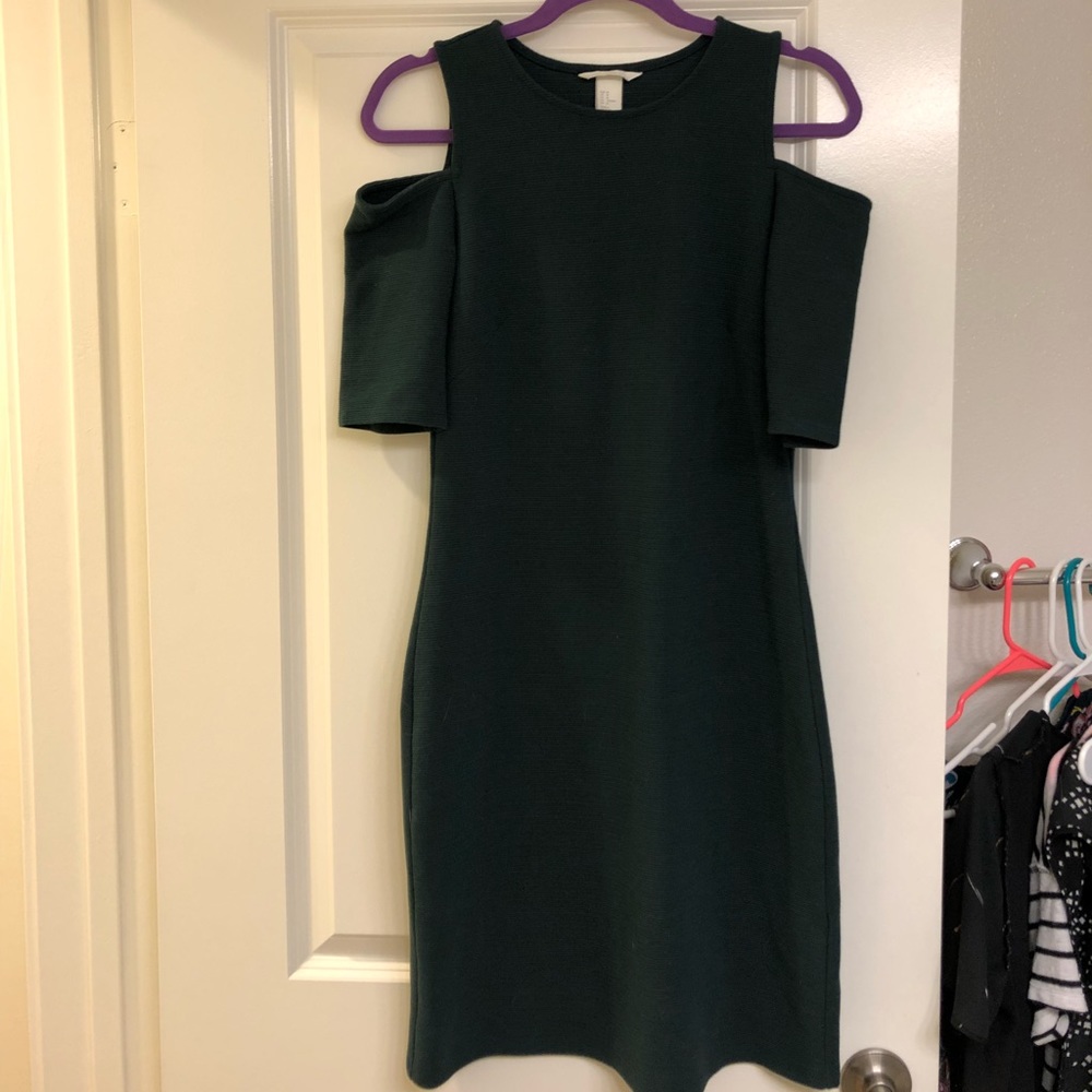 Dark green body con dress with shoulder cut outs